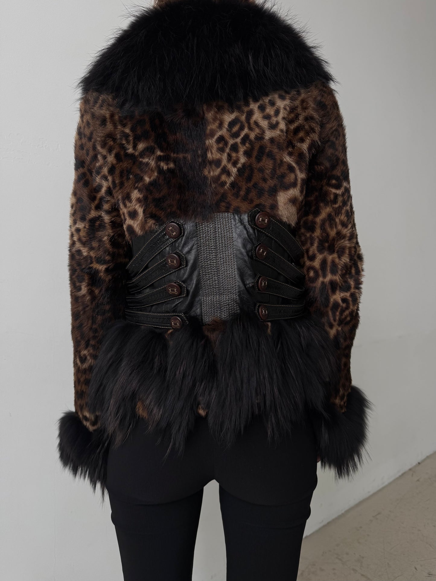 Vintage leather jacket with leopard pattern TWINKLING GLOBAL