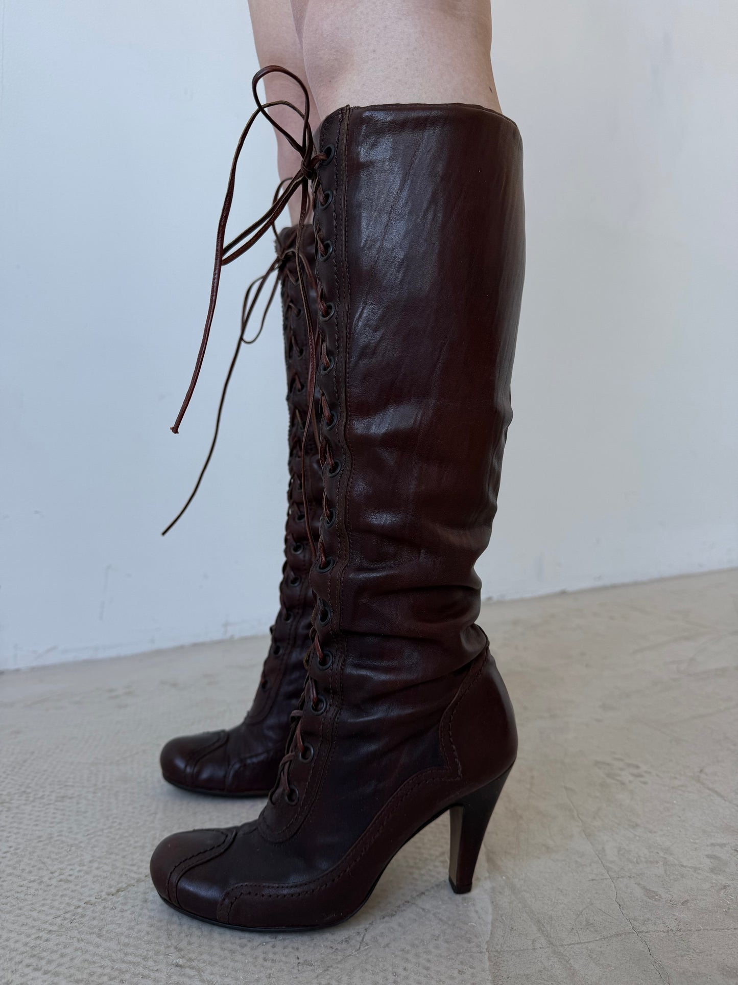 Vintage lace-up leather boots TWINKLING GLOBAL