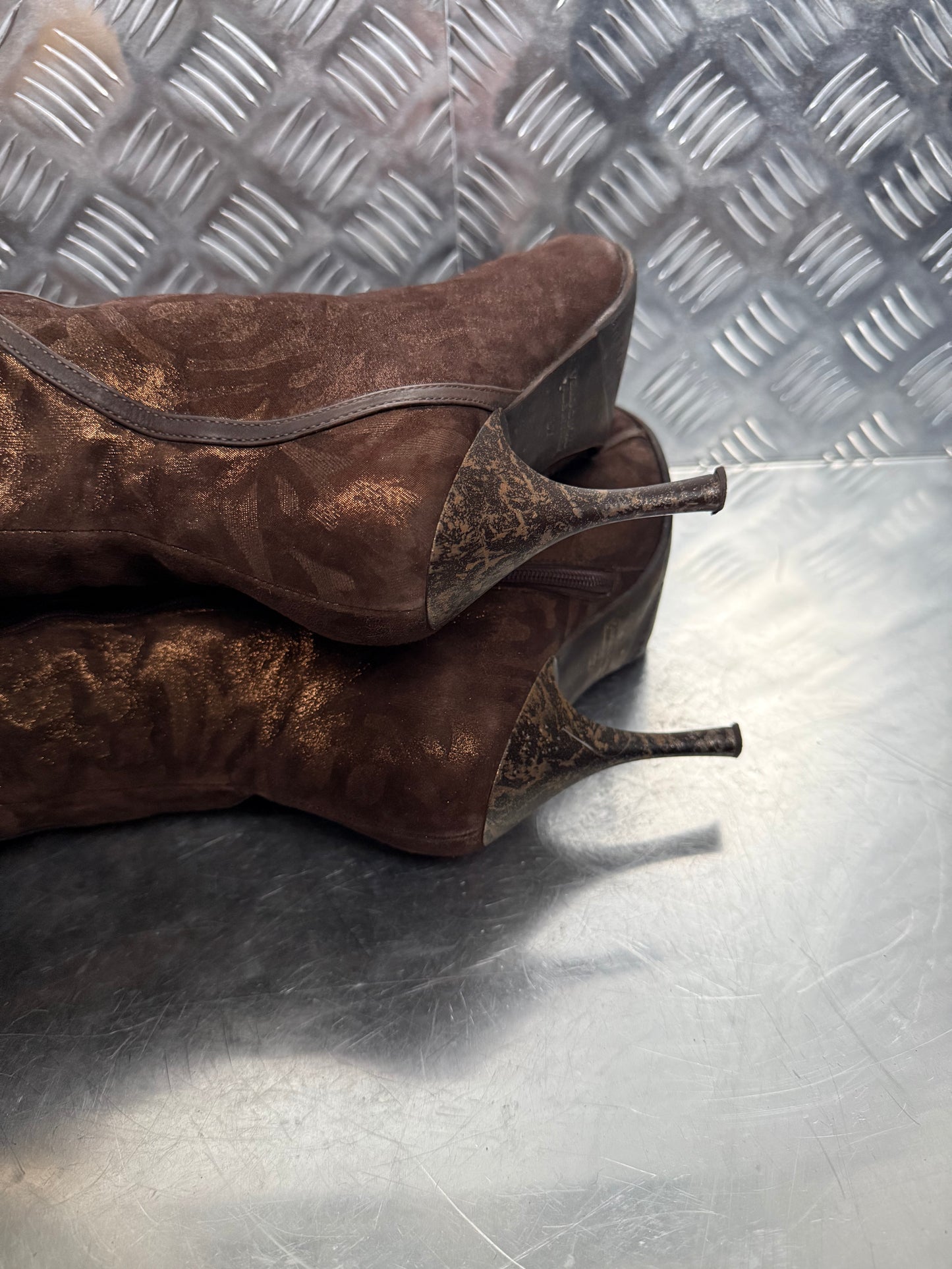 Italian Brown Suede Heeled Boots TWINKLING GLOBAL