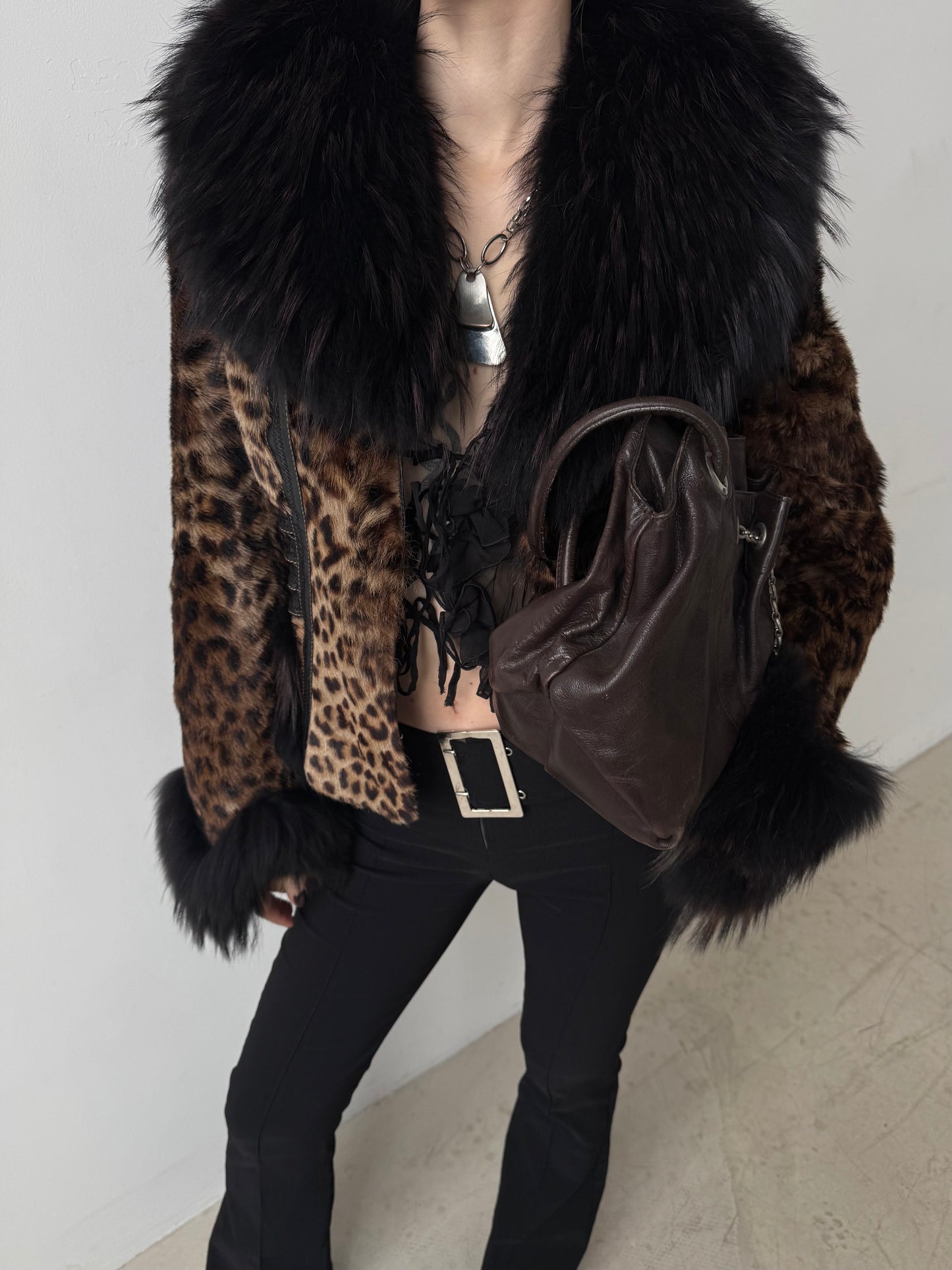 Vintage leather jacket with leopard pattern TWINKLING GLOBAL