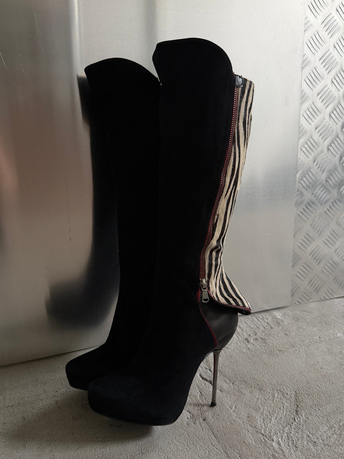 Vintage suede leather zebra-print boots TWINKLING GLOBAL