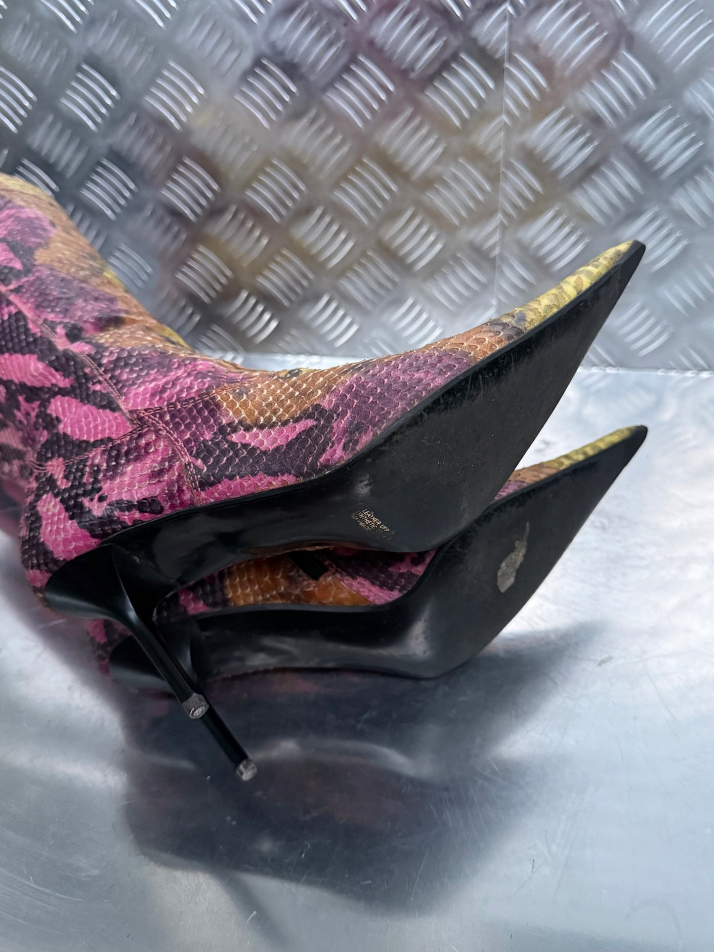 Vintage leather high boots in multicolor snake print TWINKLING GLOBAL