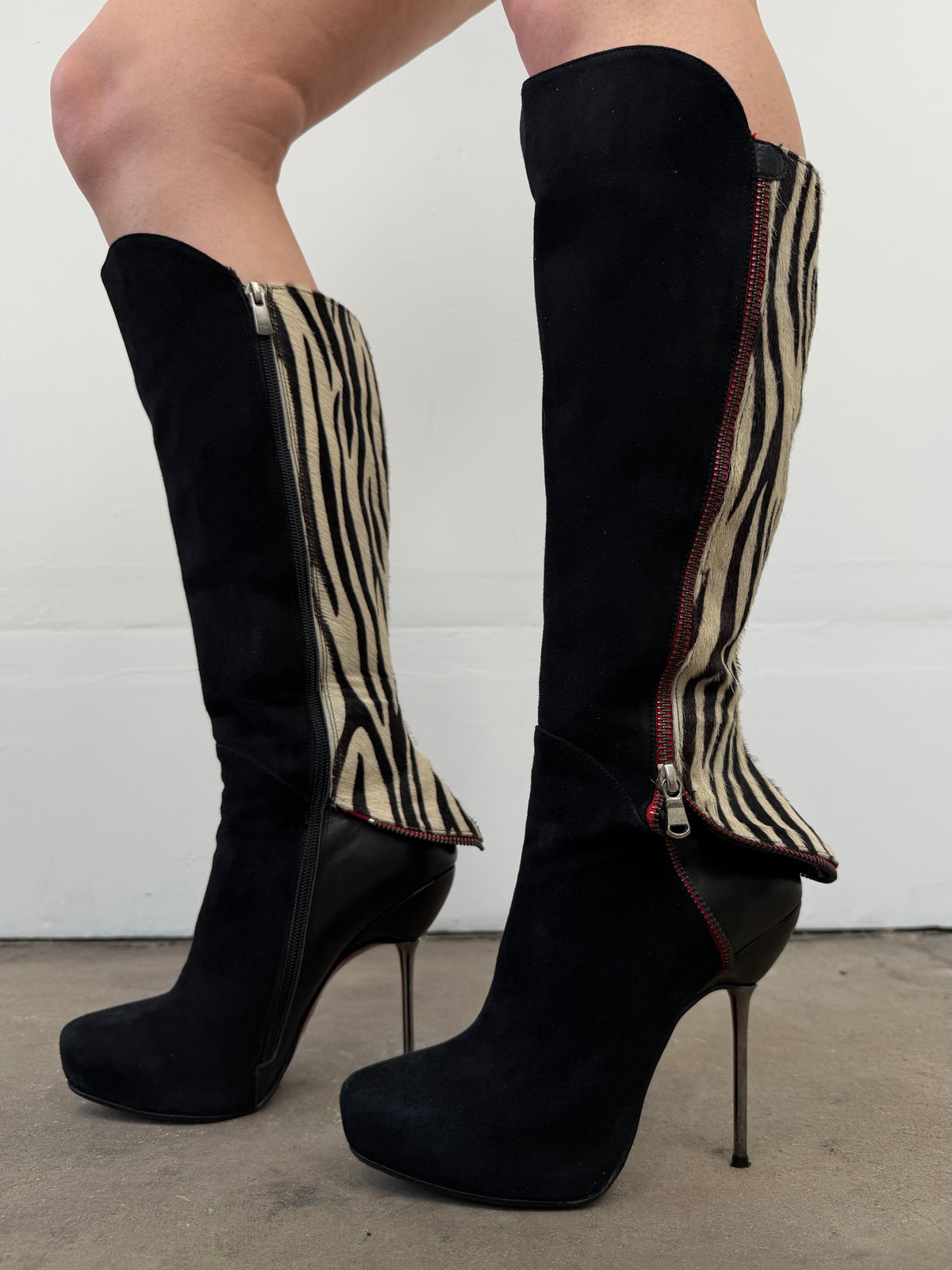 Vintage suede leather zebra-print boots TWINKLING GLOBAL