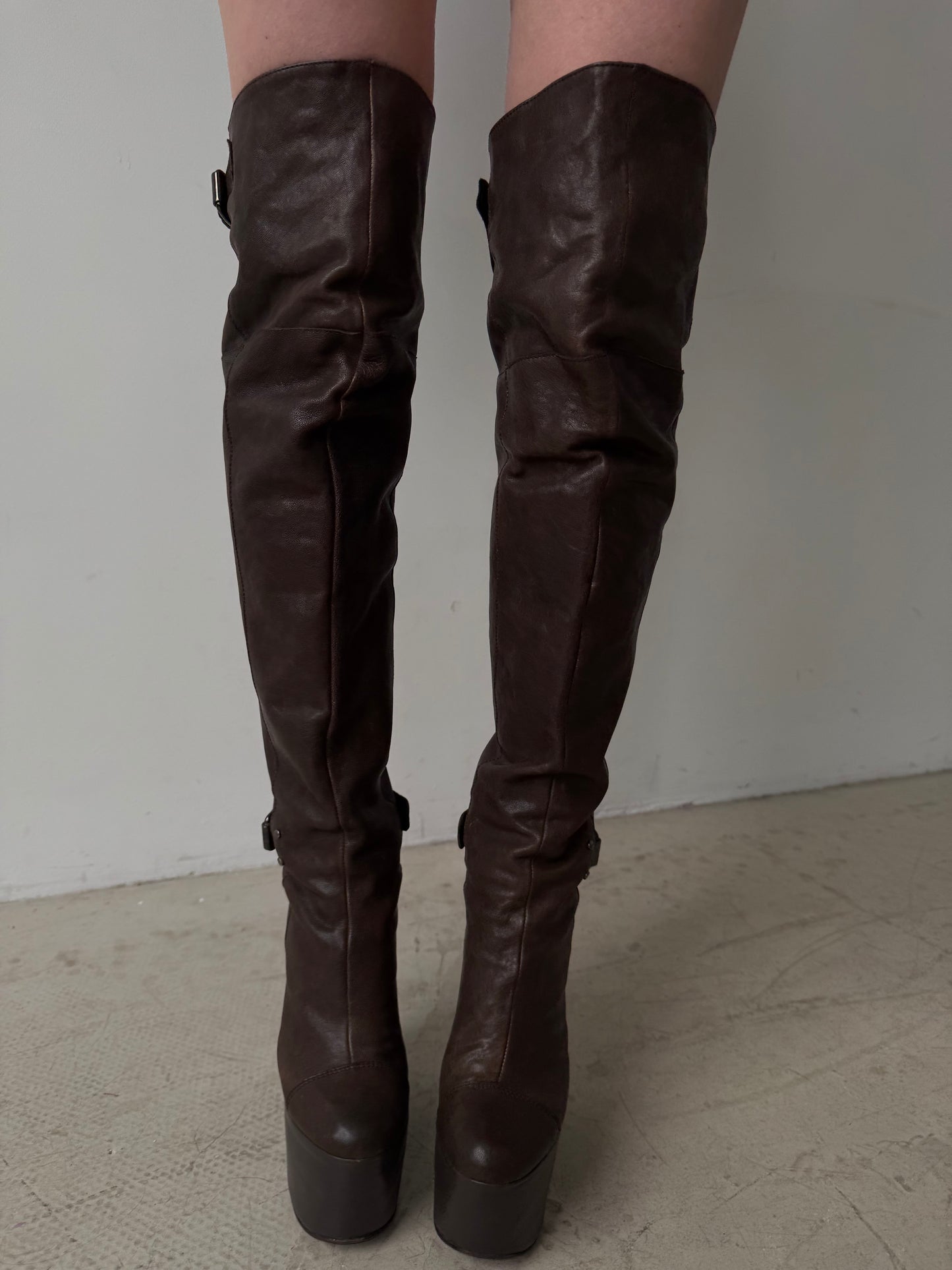 Vintage leather wedge over-the-knee boots CNC Made in Italy – TWINKLING GLOBAL