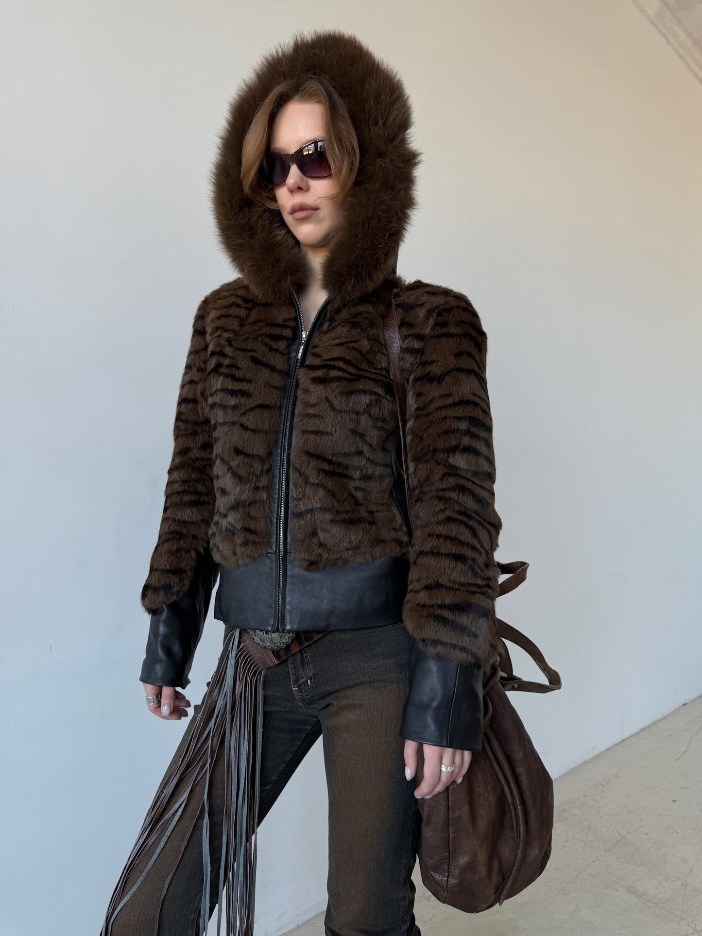 Vintage leather jacket with tiger print TWINKLING GLOBAL