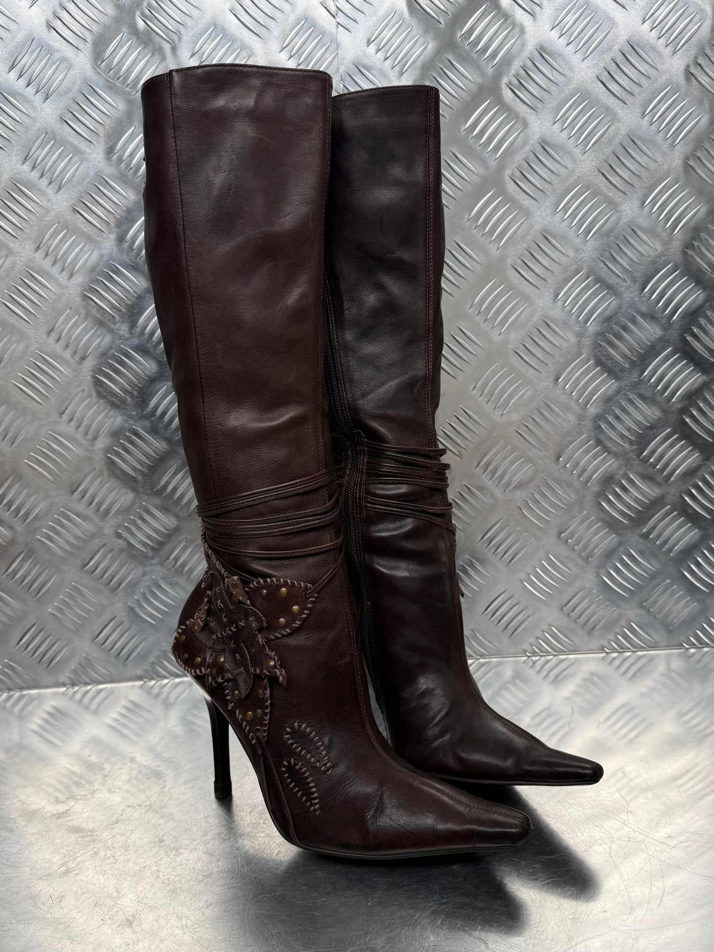 Vintage genuine leather knee-high boots TWINKLING GLOBAL