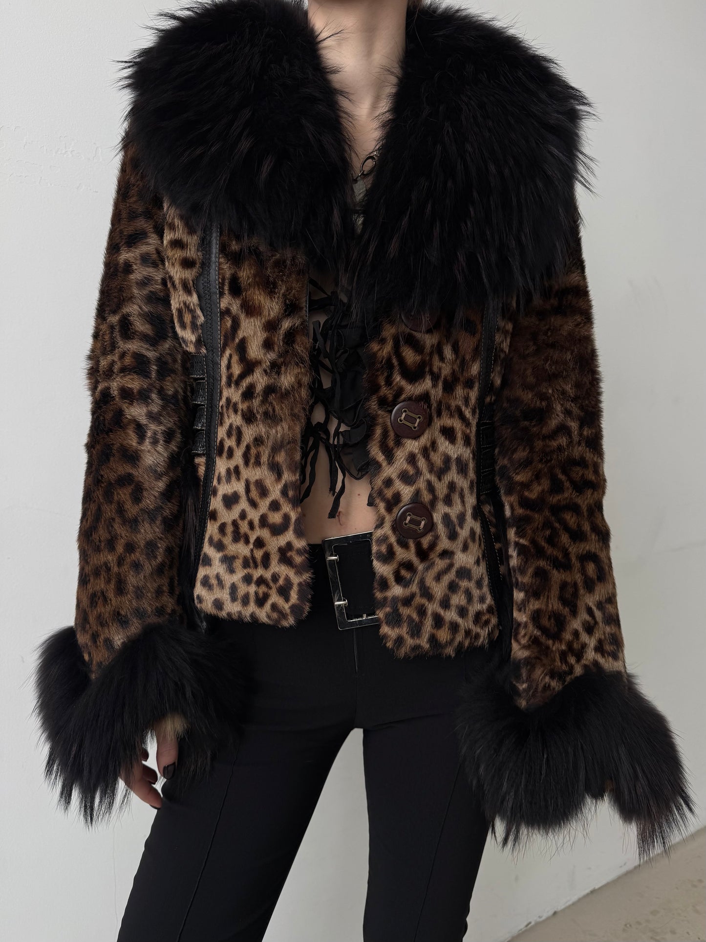 Vintage leather jacket with leopard pattern TWINKLING GLOBAL