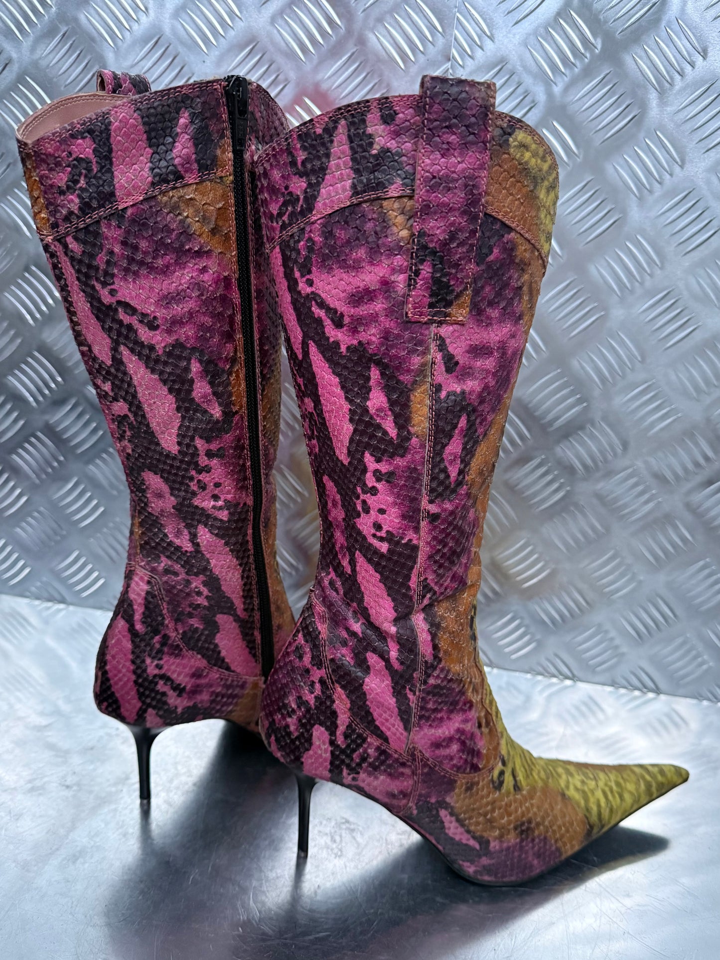 Vintage leather high boots in multicolor snake print TWINKLING GLOBAL