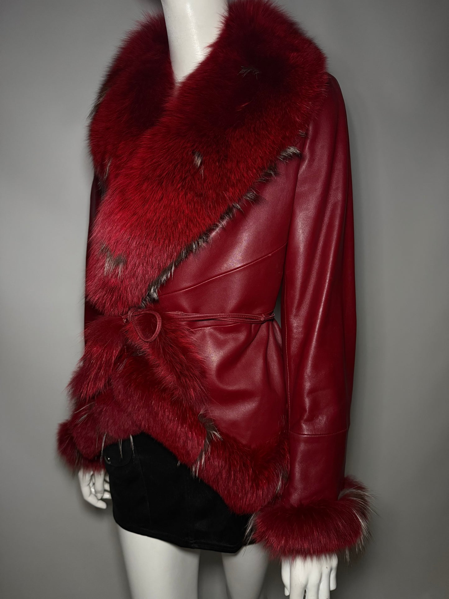 Vintage Red Leather Wrap Jacket TWINKLING GLOBAL