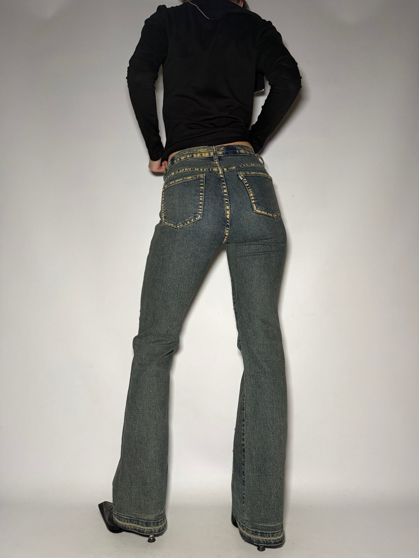 Yellow Washed Stretch Flare Jeans Twinkling Global
