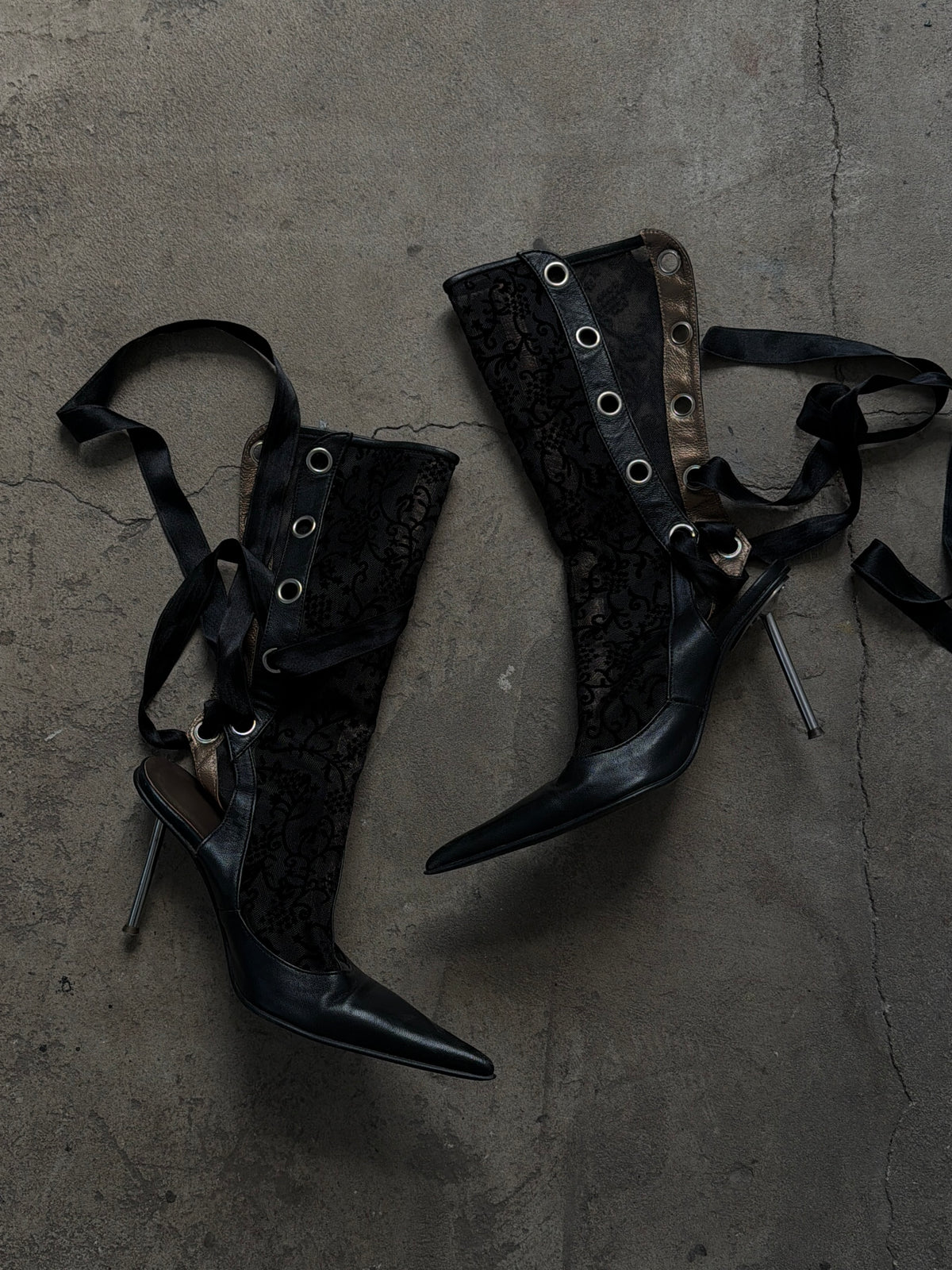 Vintage gothic lace-up slingback heels with metal heel TWINKLING GLOBAL