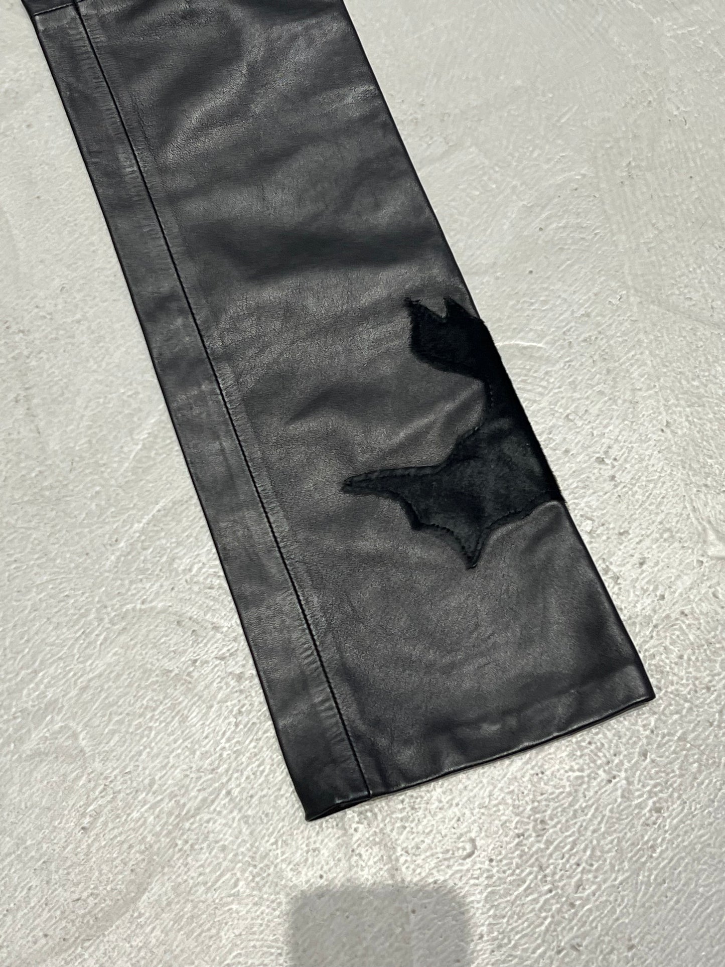 Vintage leather pants with textured inserts and studded strap detail TWINKLING GLOBAL
