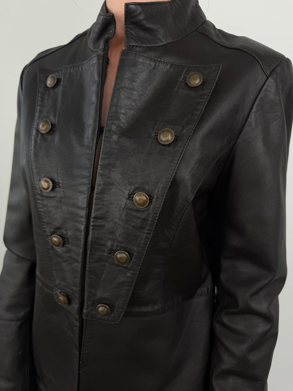Vintage genuine leather military-style jacket TWINKLING GLOBAL