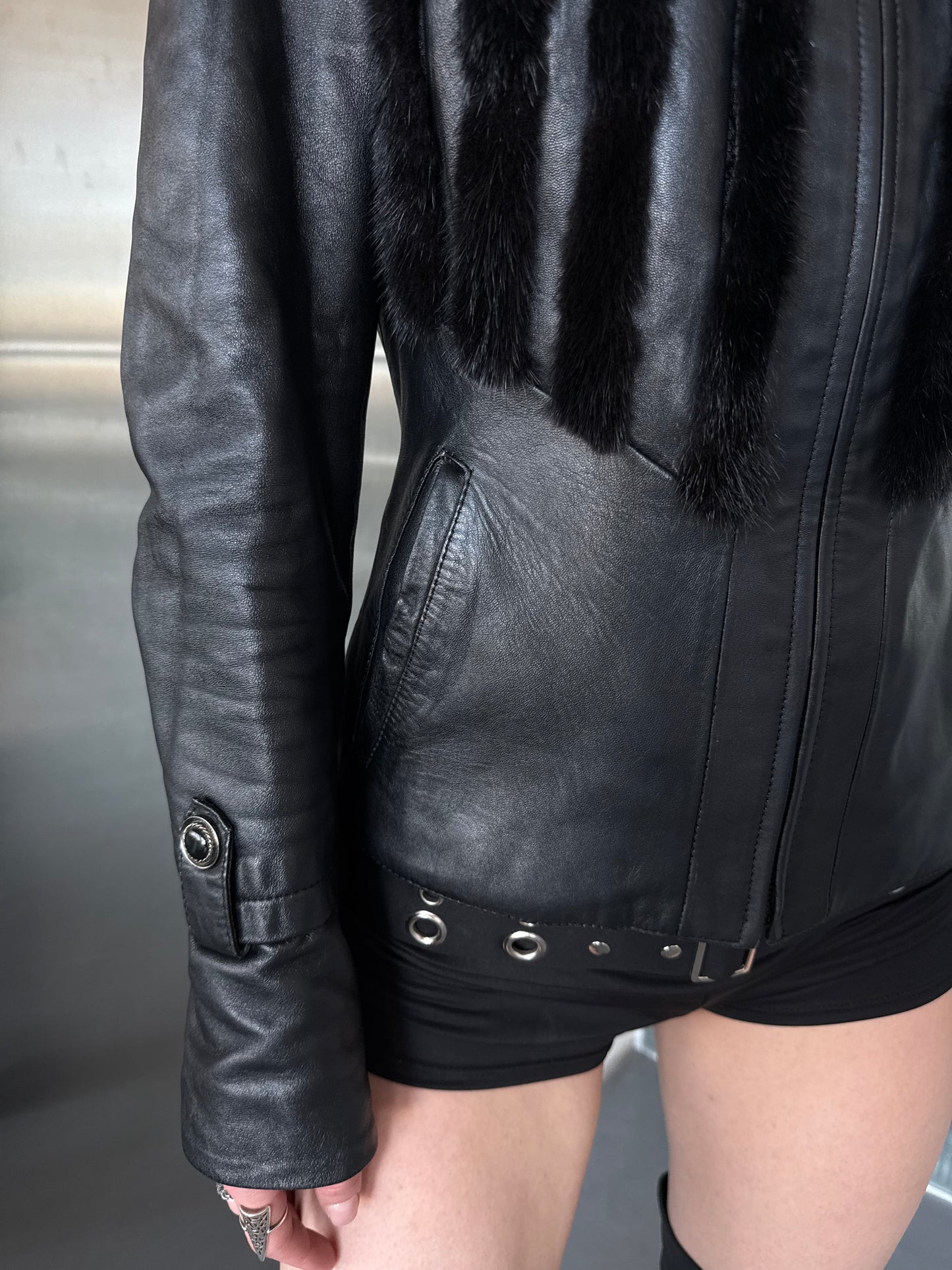 Vintage fitted leather jacket TWINKLING GLOBAL