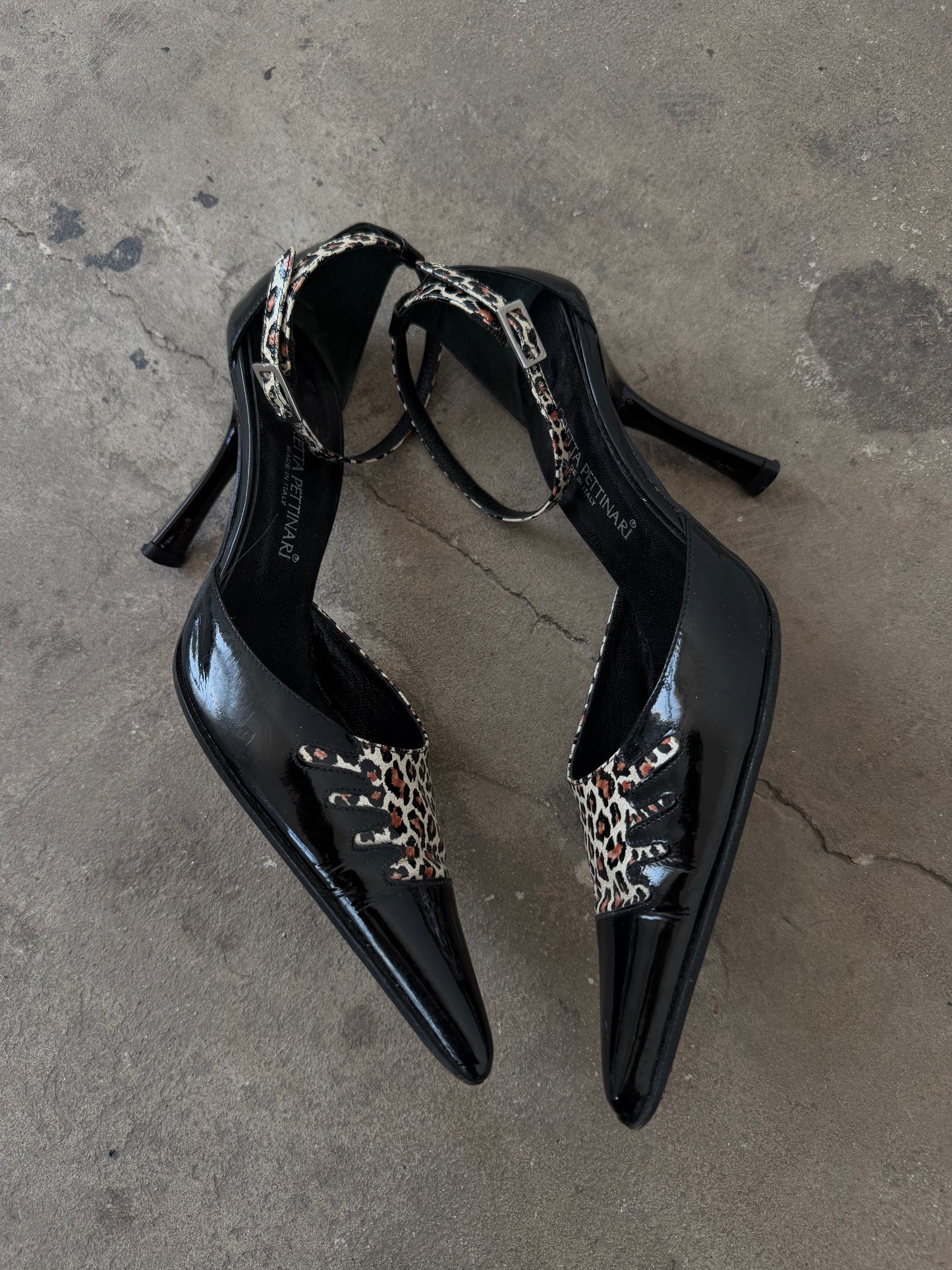 Vintage Loretta Pettinari leopard patent leather heels TWINKLING GLOBAL