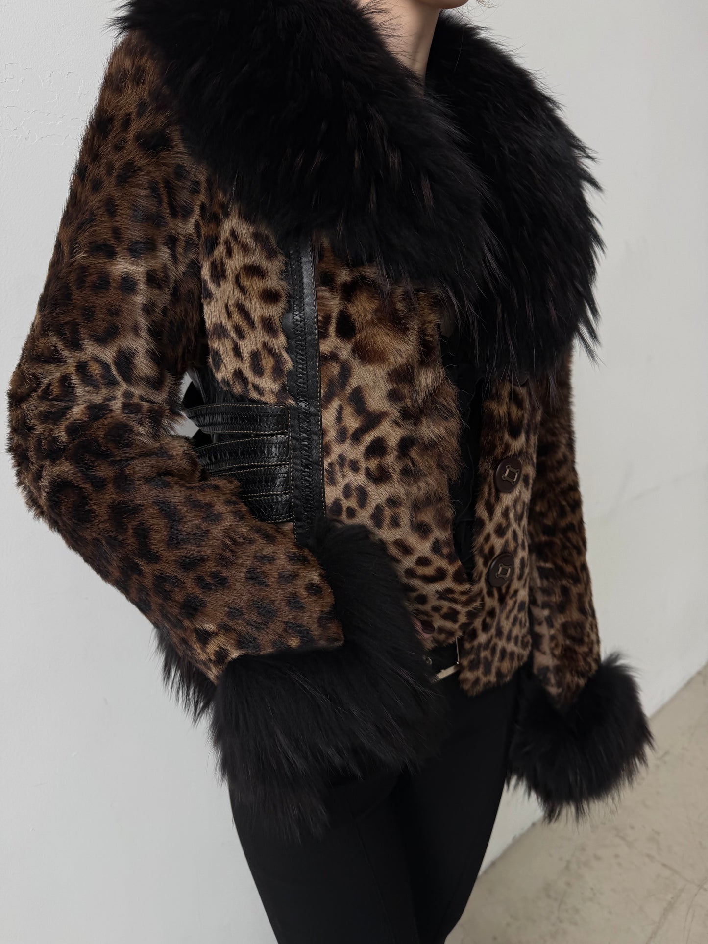 Vintage leather jacket with leopard pattern TWINKLING GLOBAL