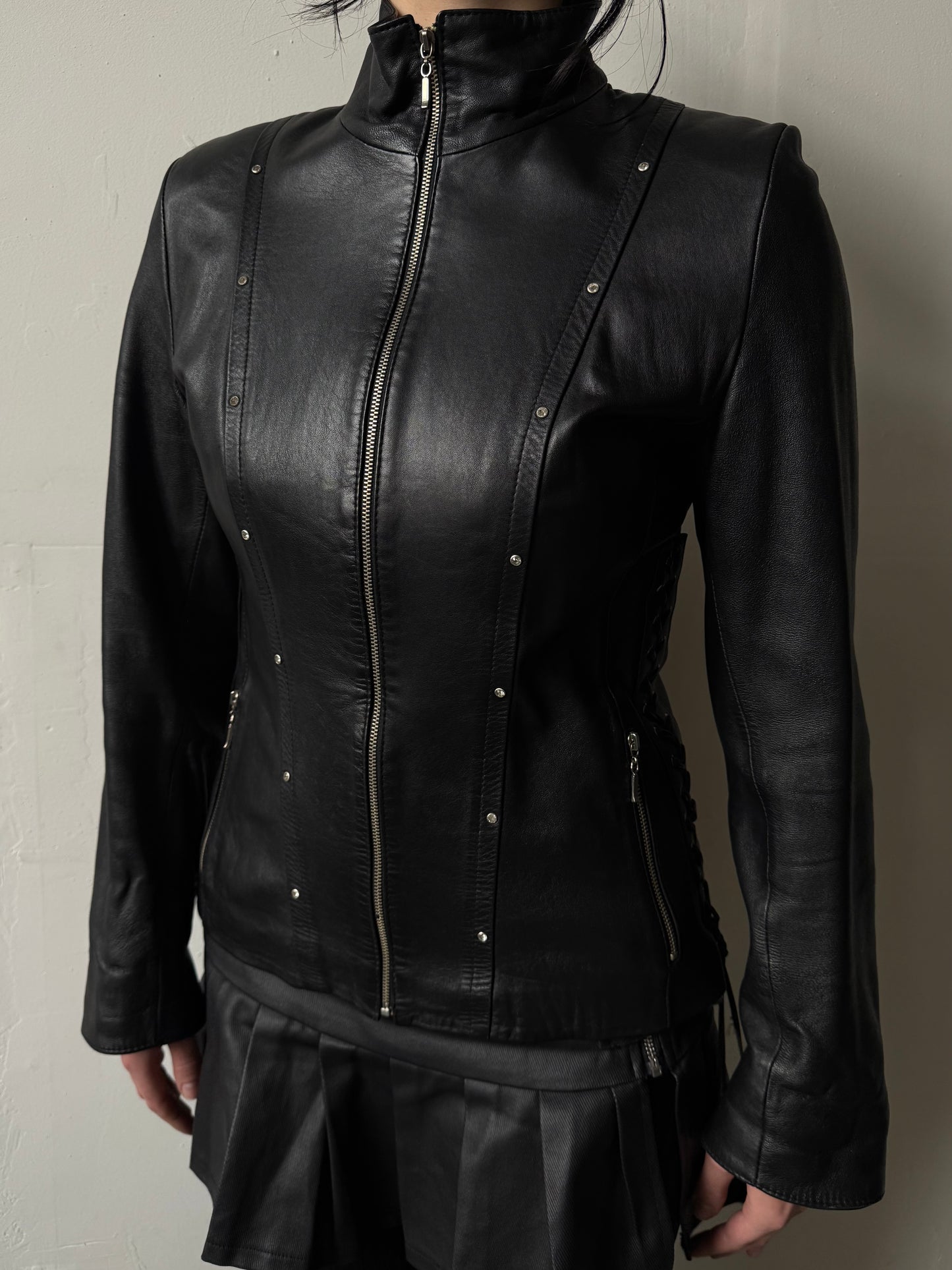 Vintage fitted leather jacket TWINKLING GLOBAL
