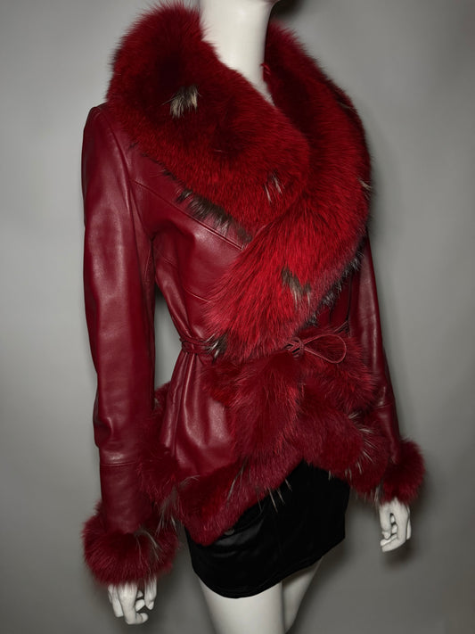Vintage Red Leather Wrap Jacket TWINKLING GLOBAL