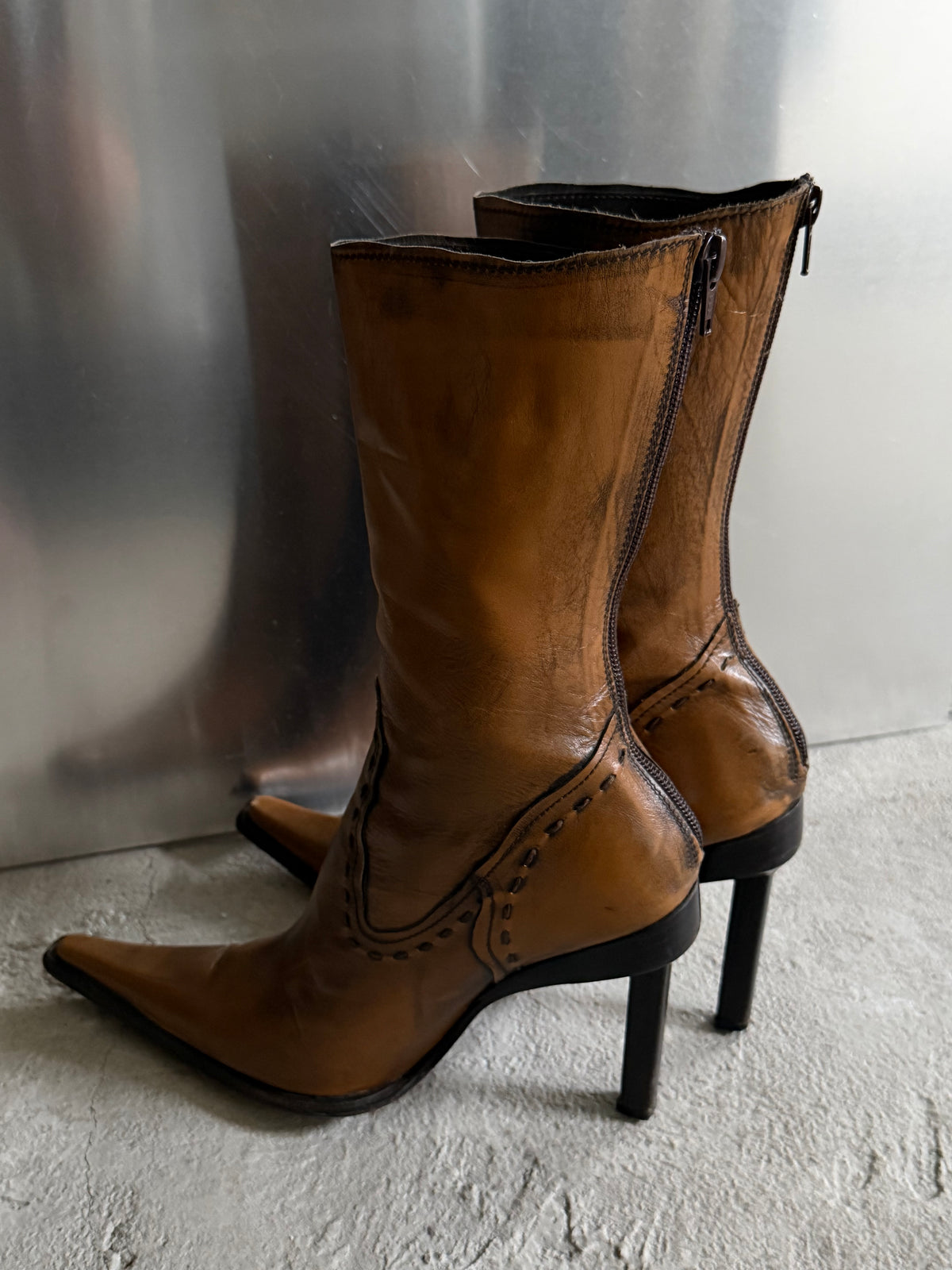 Vintage Italian brown pointed leather boots TWINKLING GLOBAL