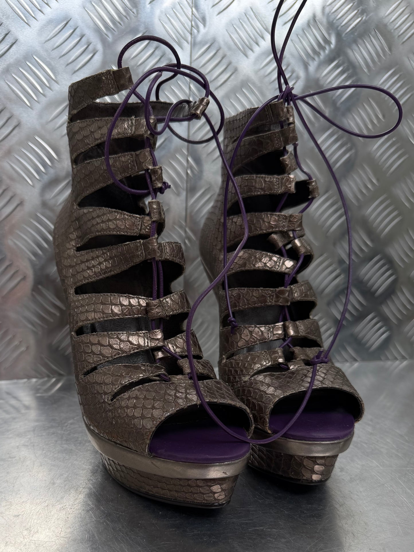 Vintage leather lace-up heels by Faith TWINKLING GLOBAL