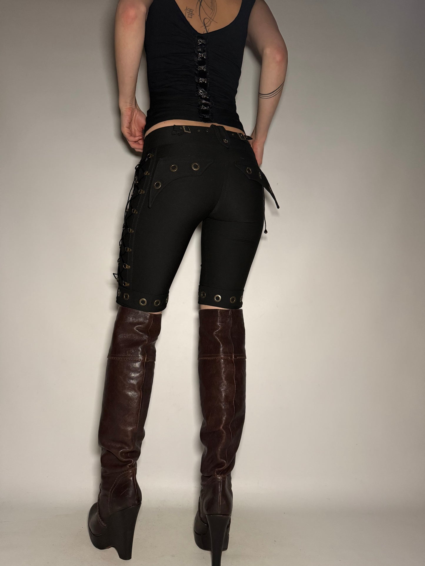 Vintage Black Stretch Lace-Up Shorts TWINKLING GLOBAL