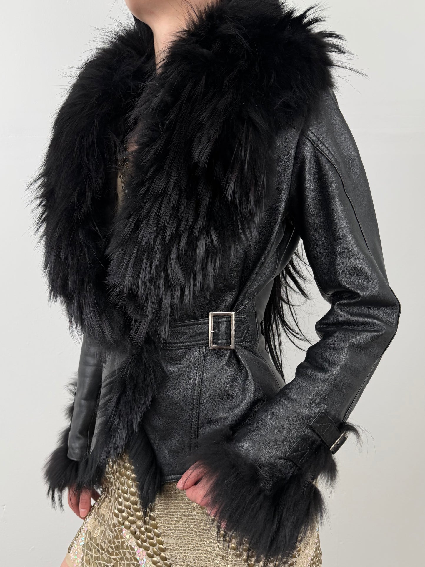 Vintage leather jacket with oversized collar TWINKLING GLOBAL