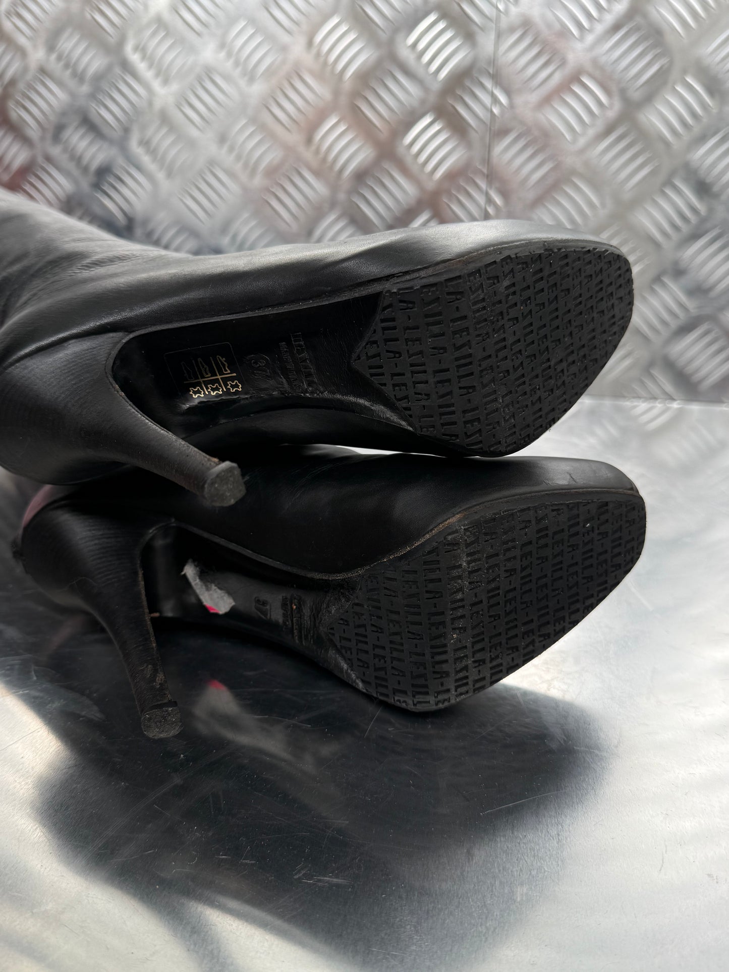 Le Silla Italian black leather platform stiletto boots Twinkling Global