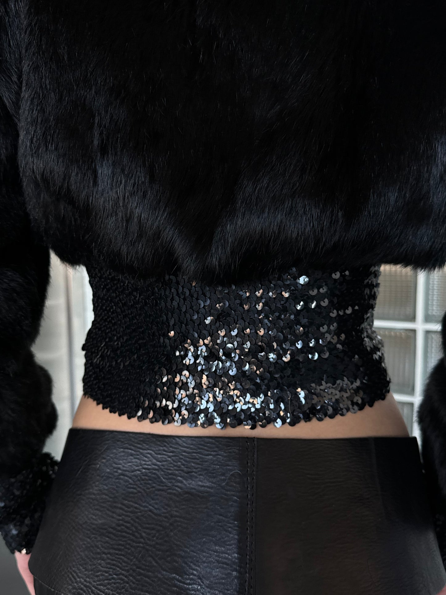 Vintage cropped jacket with leather inserts and sequins Balizza TWINKLING GLOBAL