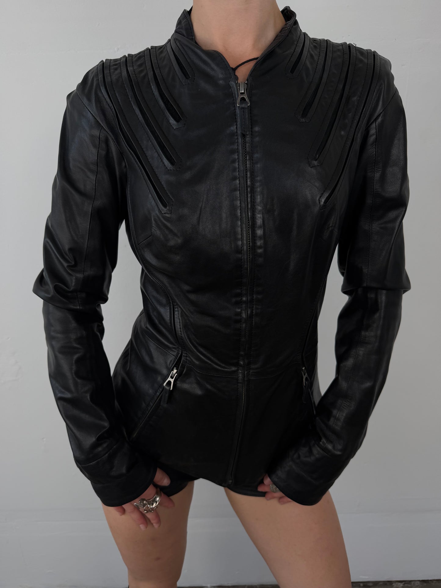 Vintage fitted leather jacket TWINKLING GLOBAL