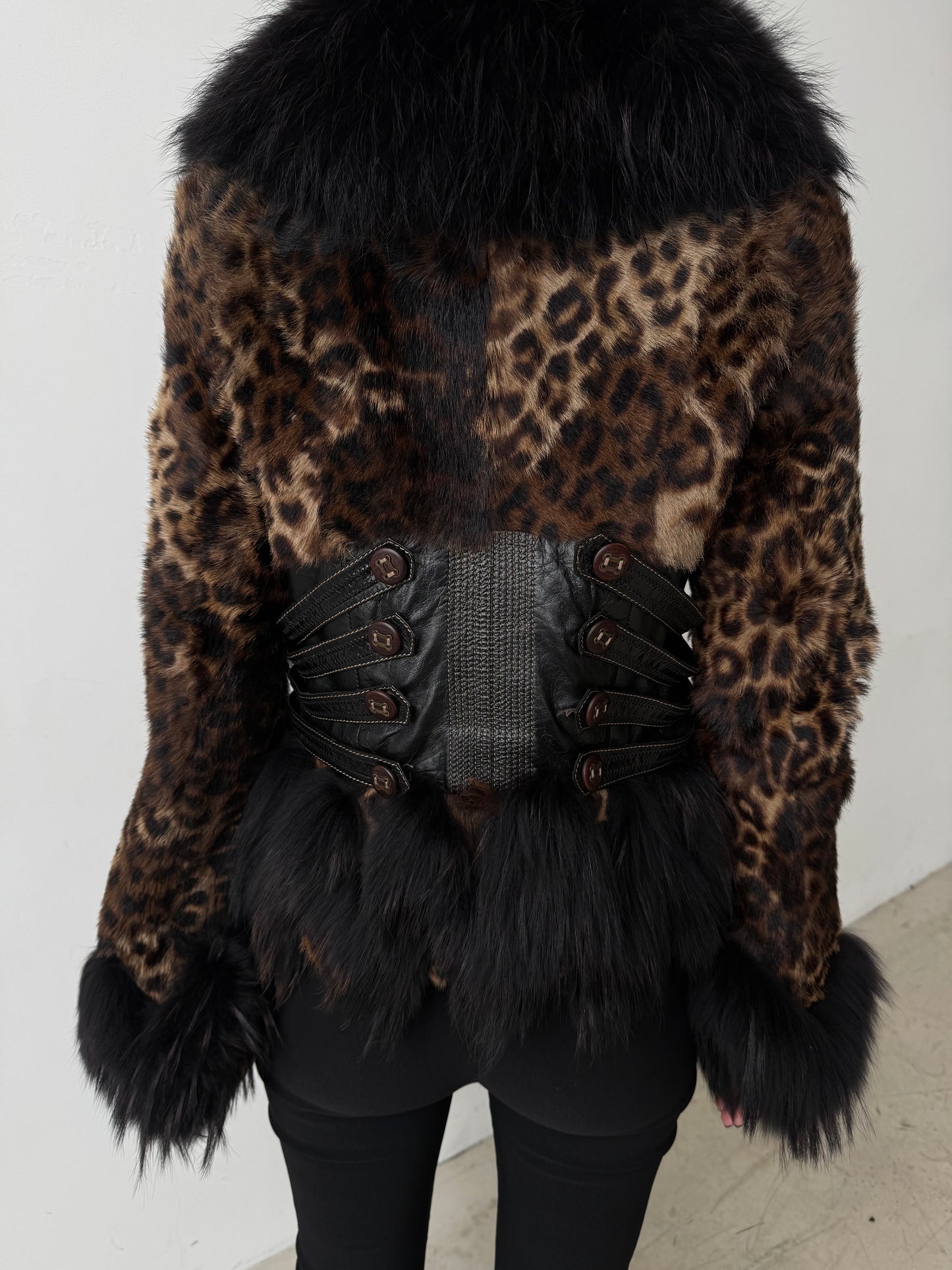 Vintage leather jacket with leopard pattern TWINKLING GLOBAL