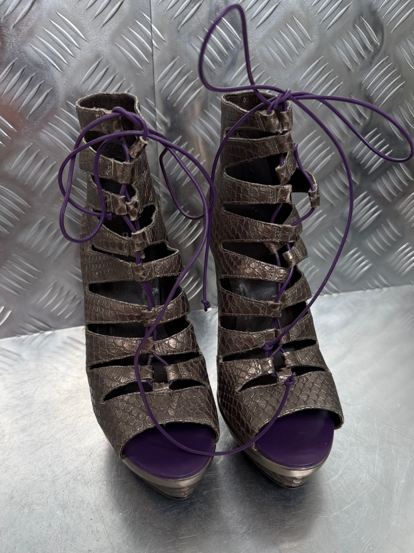 Vintage leather lace-up heels by Faith TWINKLING GLOBAL
