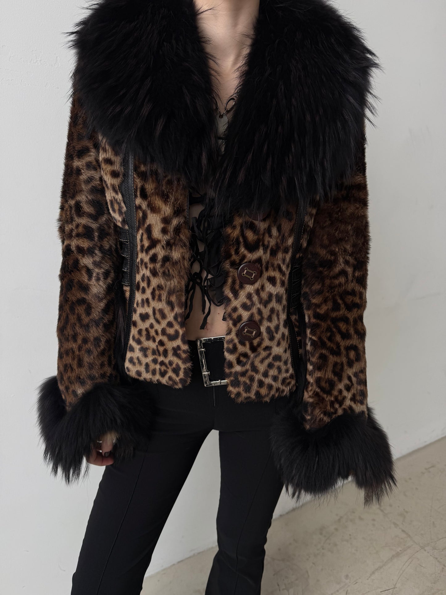 Vintage leather jacket with leopard pattern TWINKLING GLOBAL