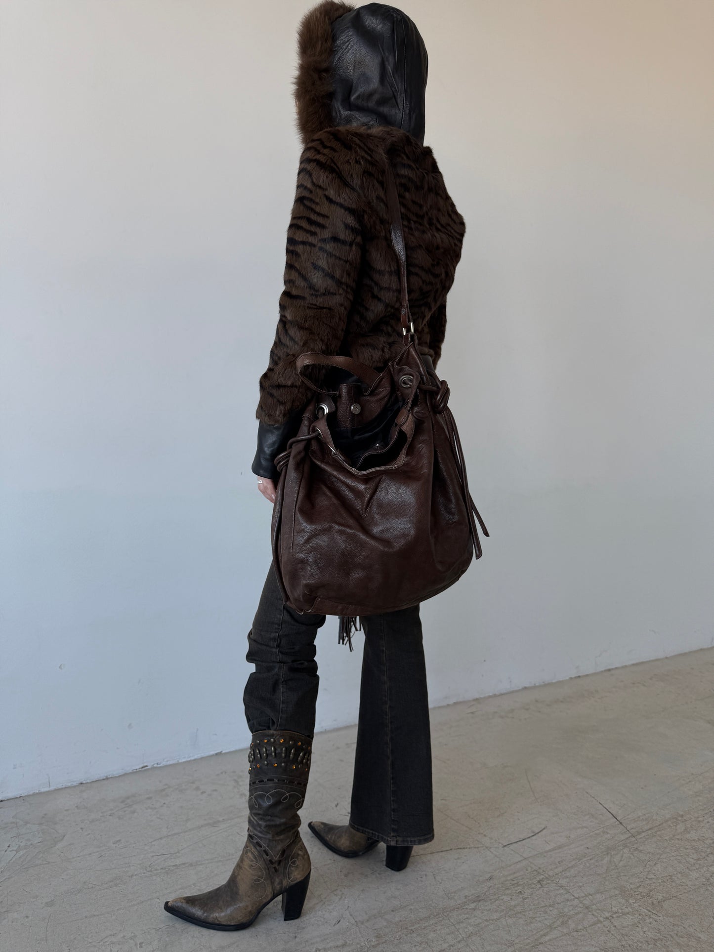 Vintage leather jacket with tiger print TWINKLING GLOBAL