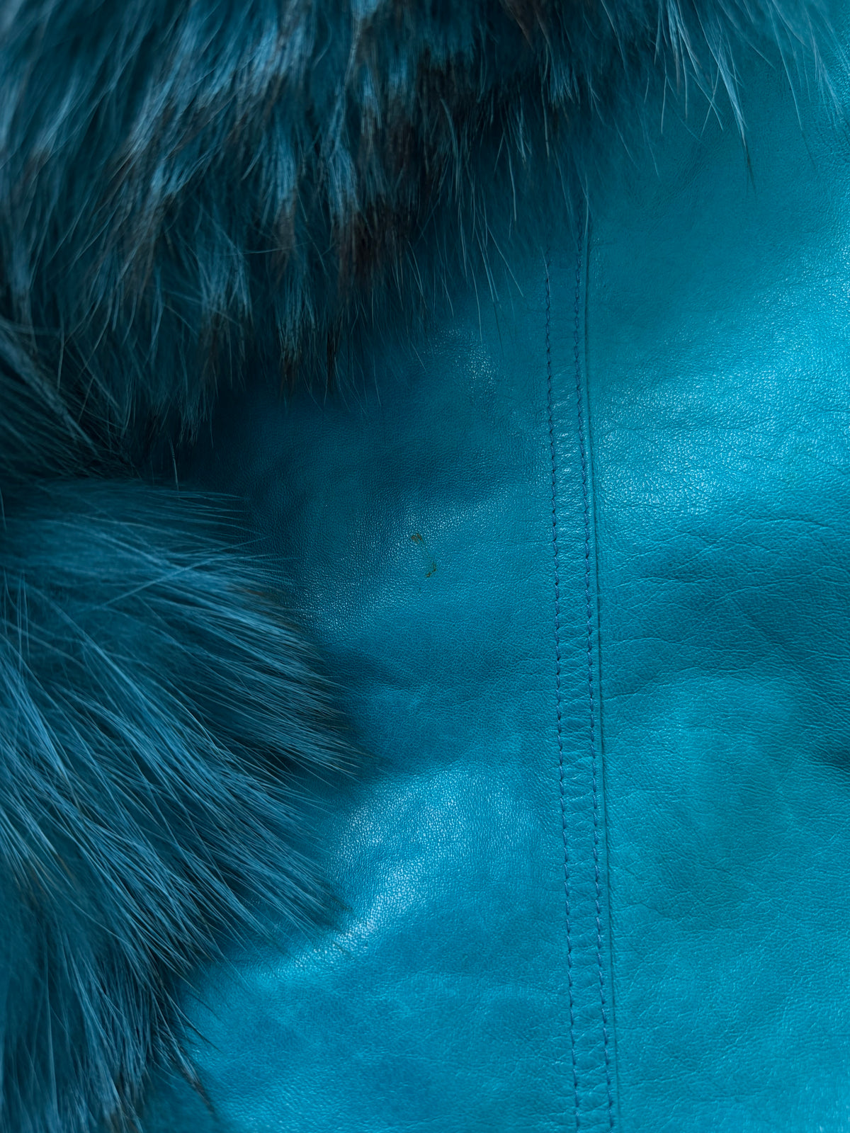 Vintage turquoise leather jacket with fur TWINKLING GLOBAL