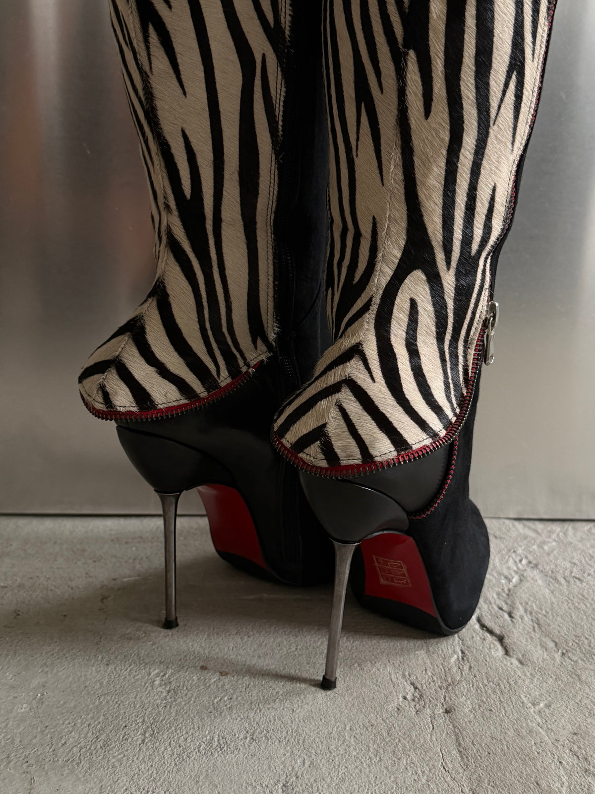 Vintage suede leather zebra-print boots TWINKLING GLOBAL