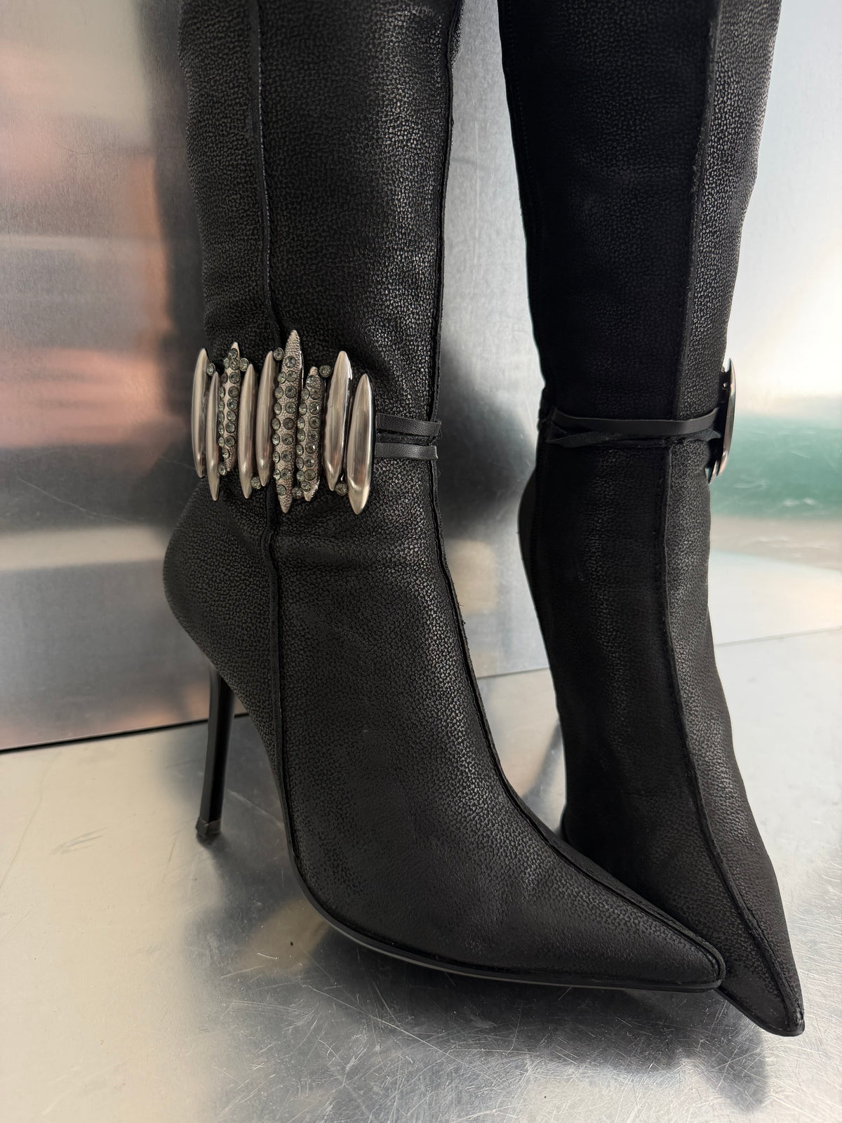Basconi leather ankle boots with rhinestone detail TWINKLING GLOBAL