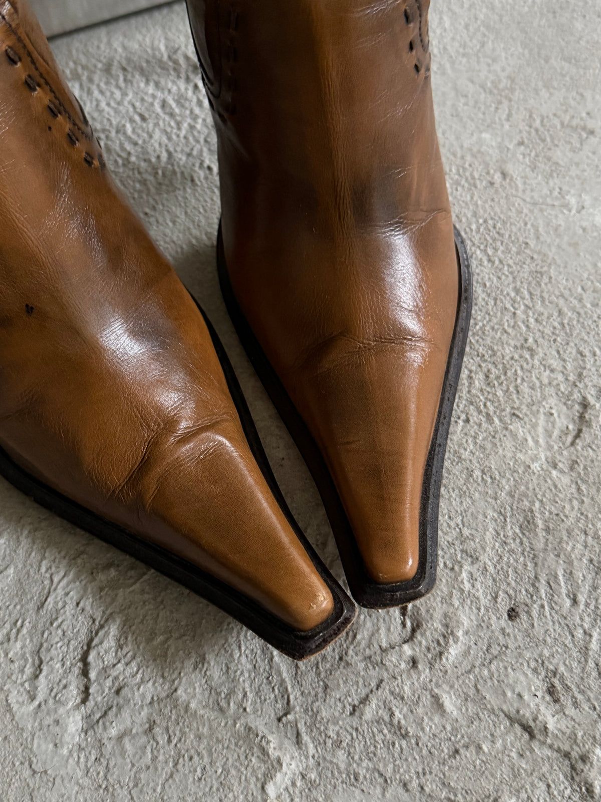 Vintage Italian brown pointed leather boots TWINKLING GLOBAL