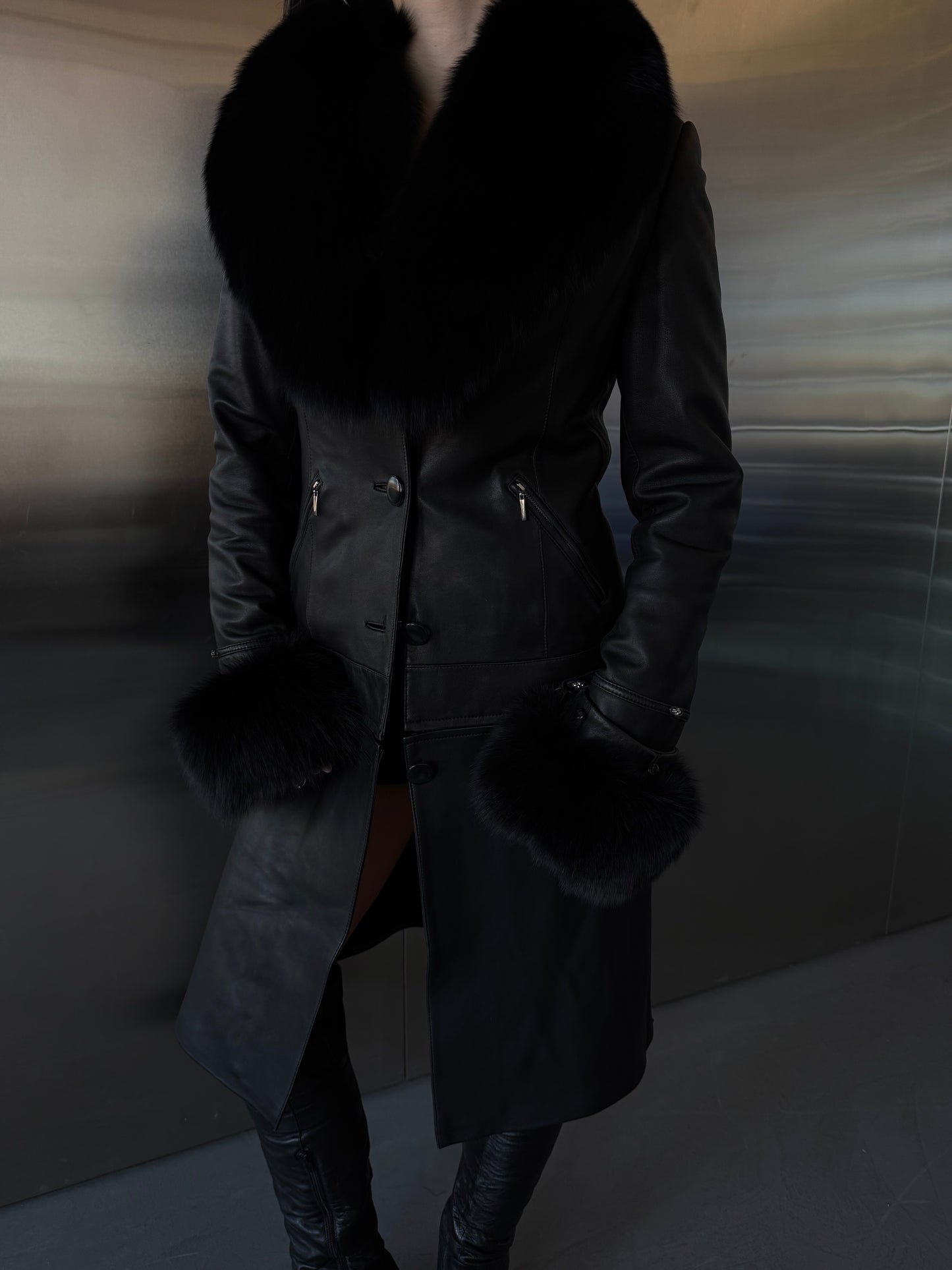 Vintage leather transformable coat jacket TWINKLING GLOBAL