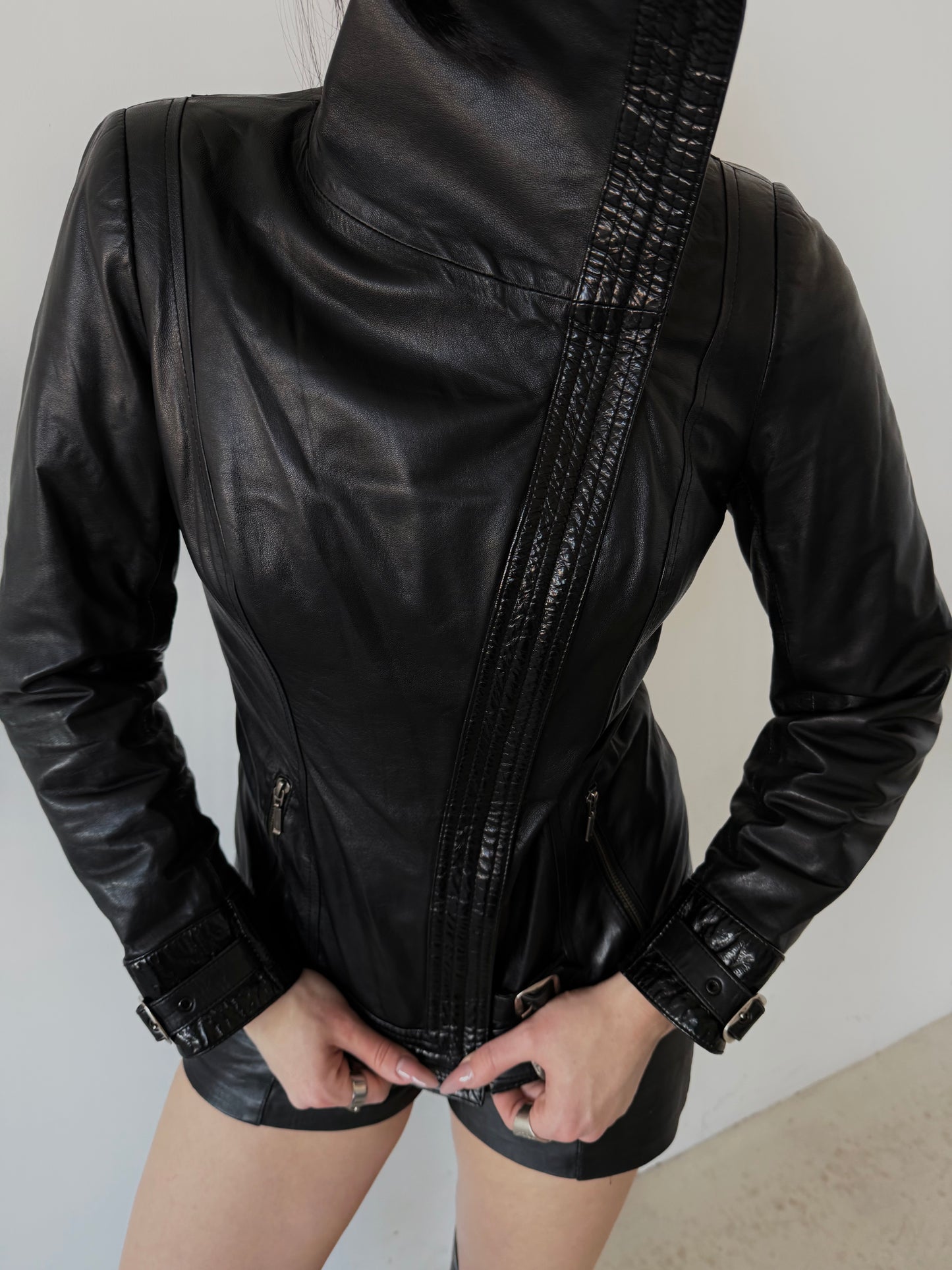 Vintage leather jacket with asymmetric zipper TWINKLING GLOBAL