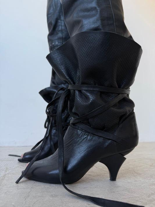 Vintage leather lace-up open toe boots TWINKLING GLOBAL