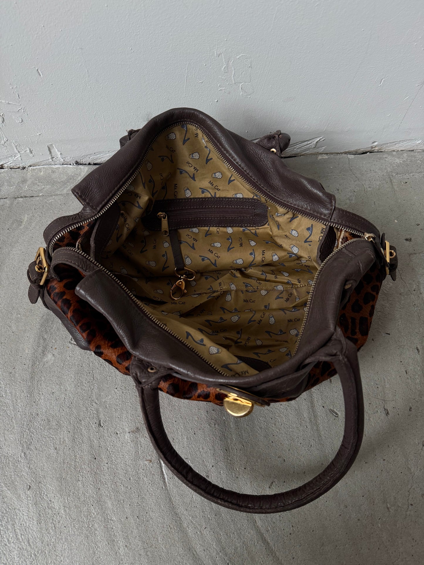 Vintage leather bag with leopard print panels TWINKLING GLOBAL