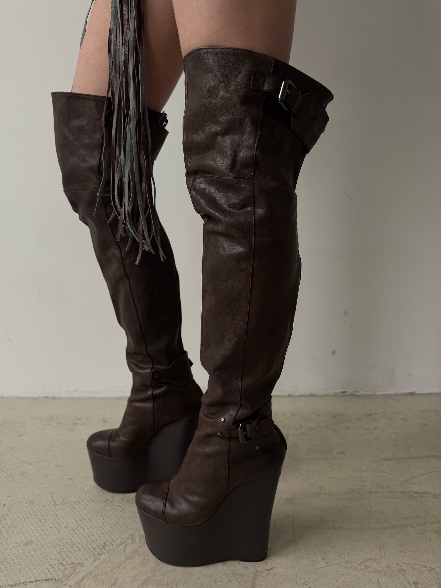 Vintage leather wedge over-the-knee boots CNC Made in Italy – TWINKLING GLOBAL