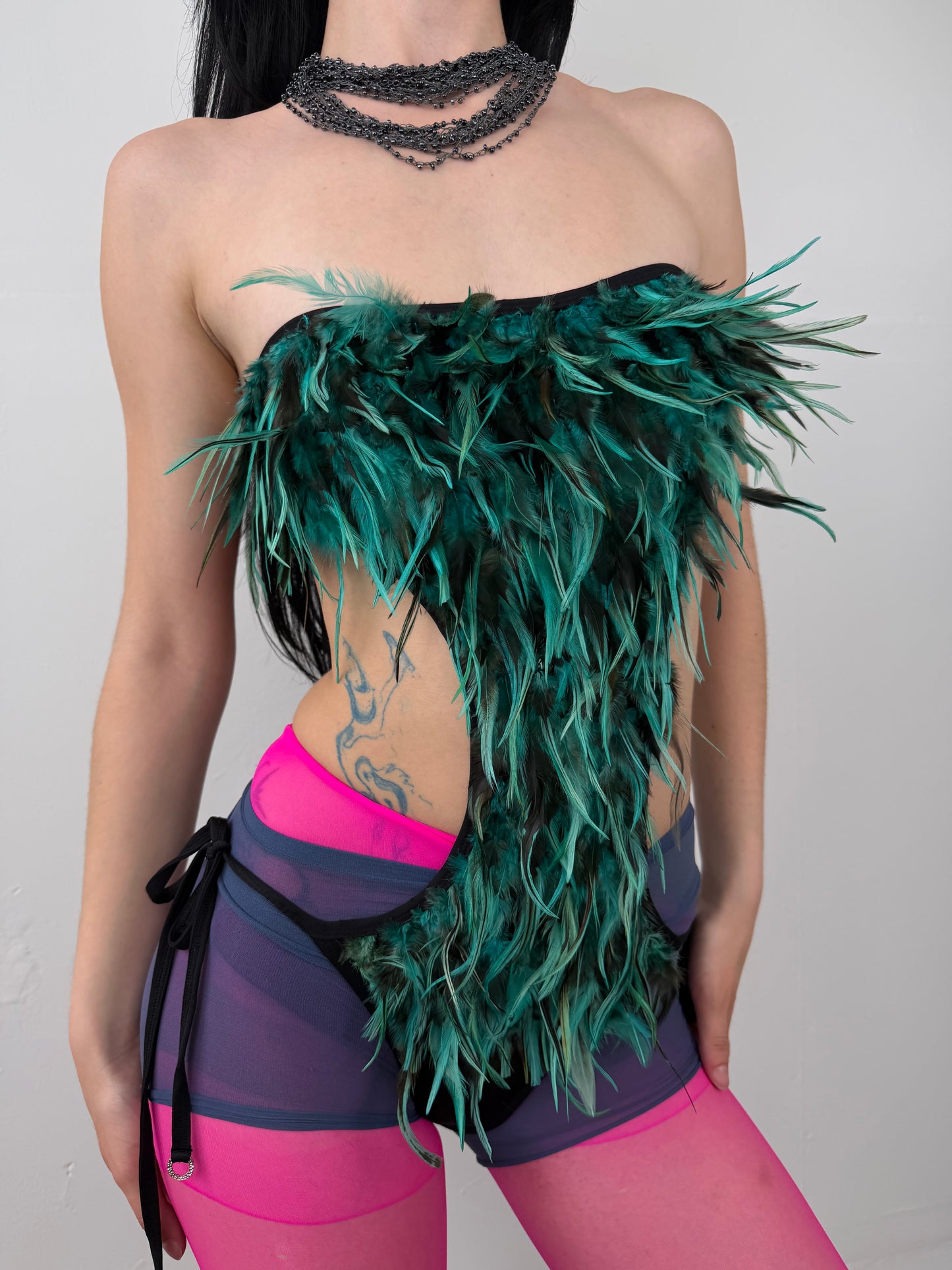 Feather-trimmed bodysuit swimsuit TWINKLING GLOBAL