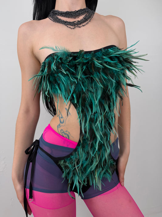 Feather-trimmed bodysuit swimsuit TWINKLING GLOBAL