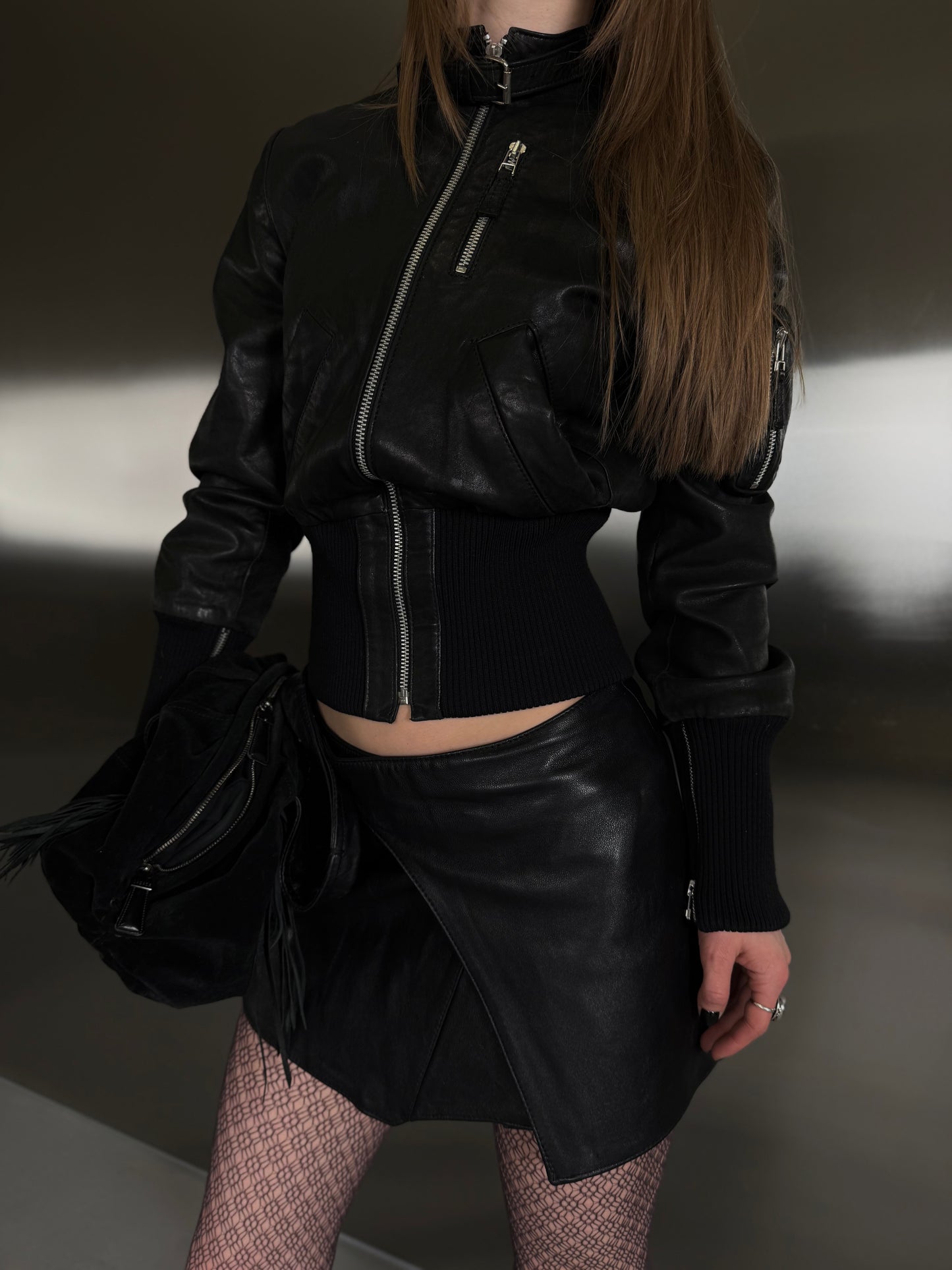 Vintage fitted leather jacket with back lettering TWINKLING GLOBAL