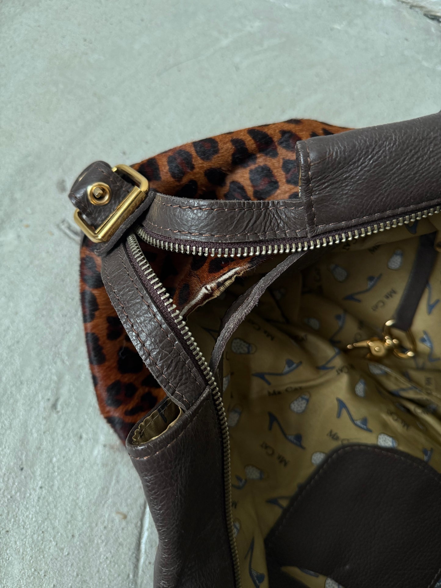 Vintage leather bag with leopard print panels TWINKLING GLOBAL