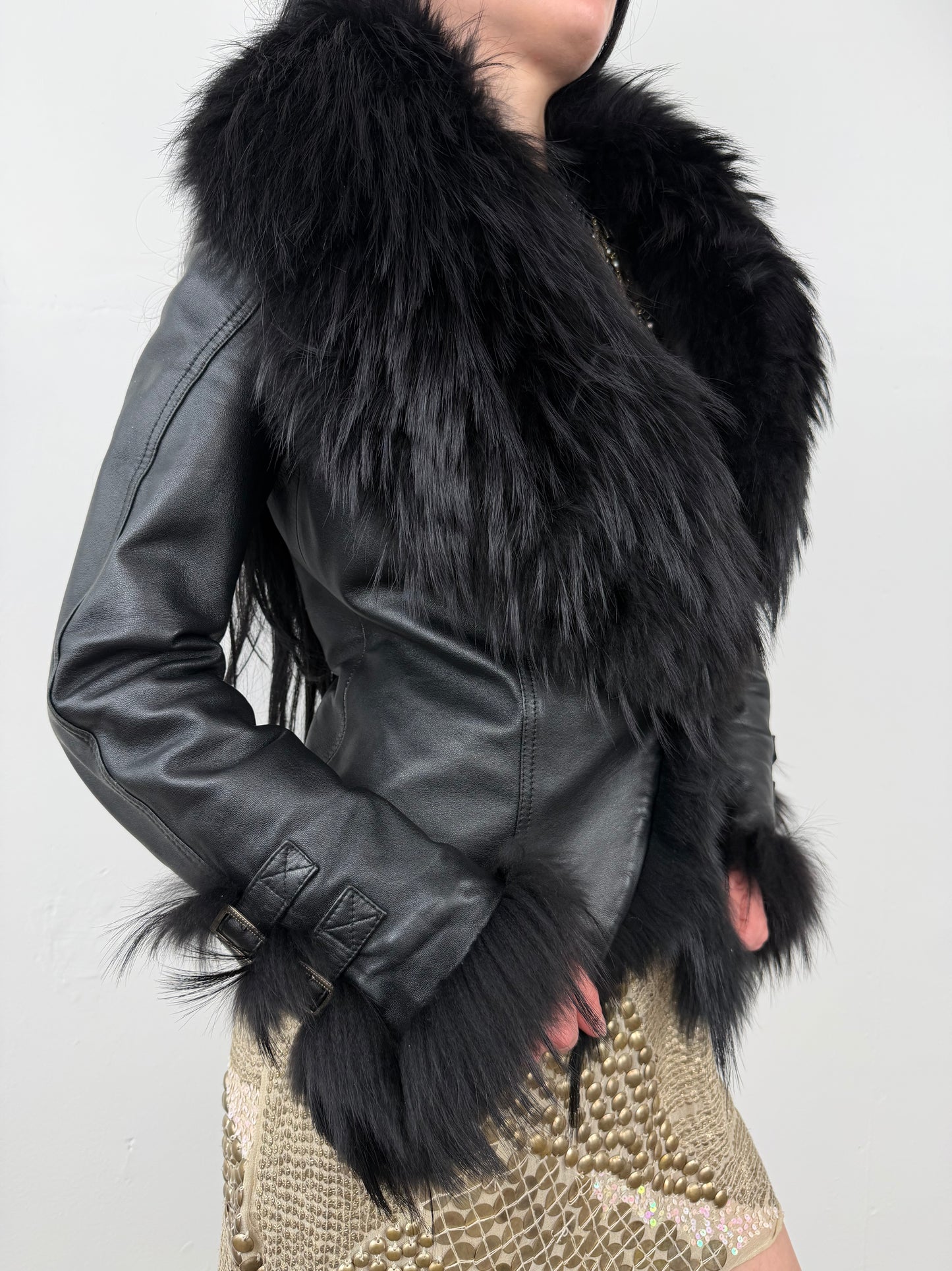Vintage leather jacket with oversized collar TWINKLING GLOBAL