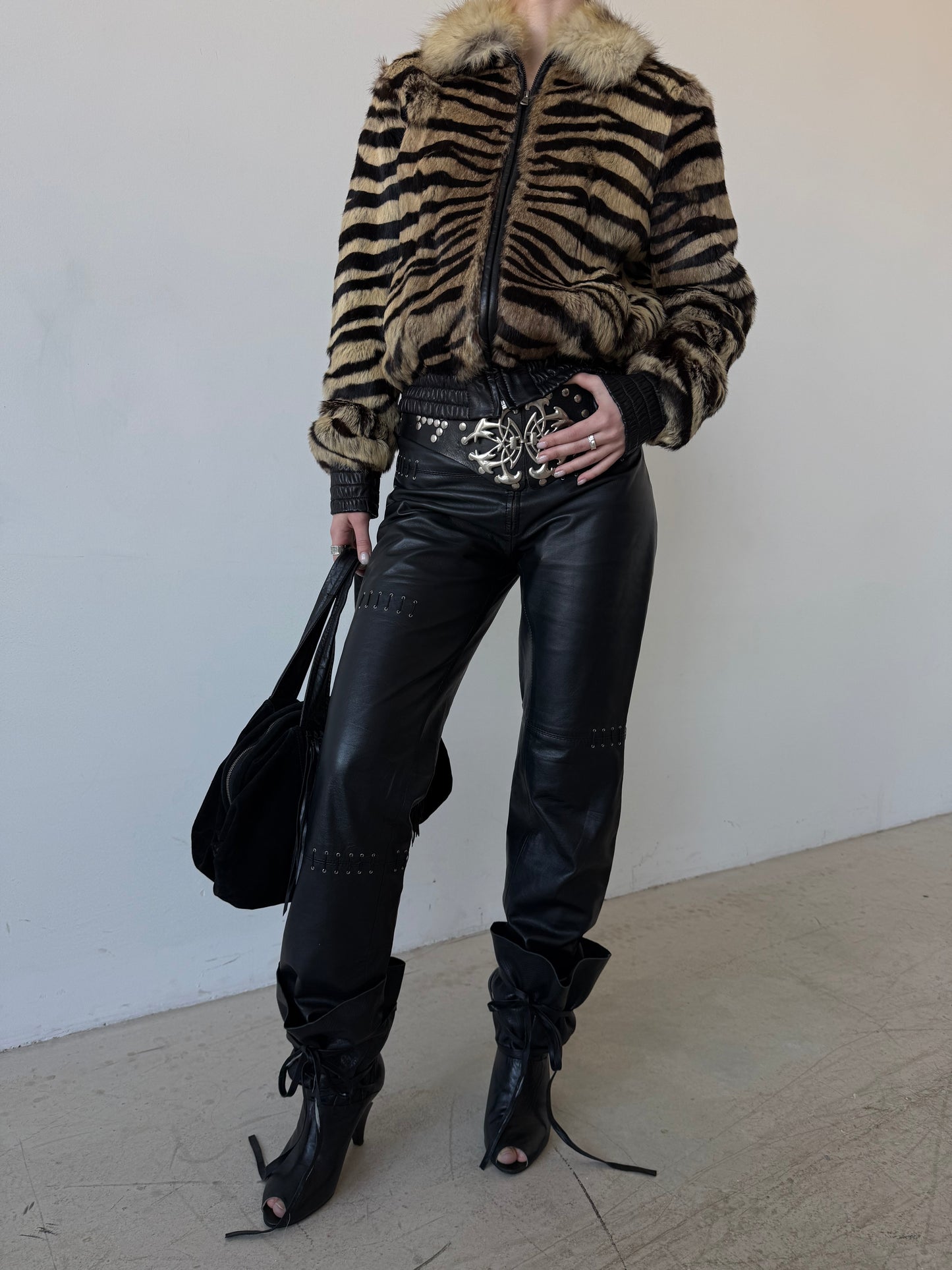 Vintage leather jacket tiger-print TWINKLING GLOBAL