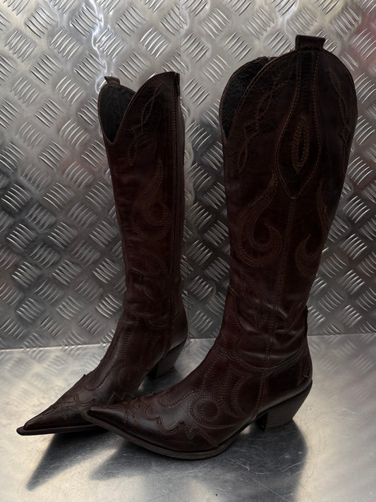 Vintage Italian leather cowboy boots TWINKLING GLOBAL