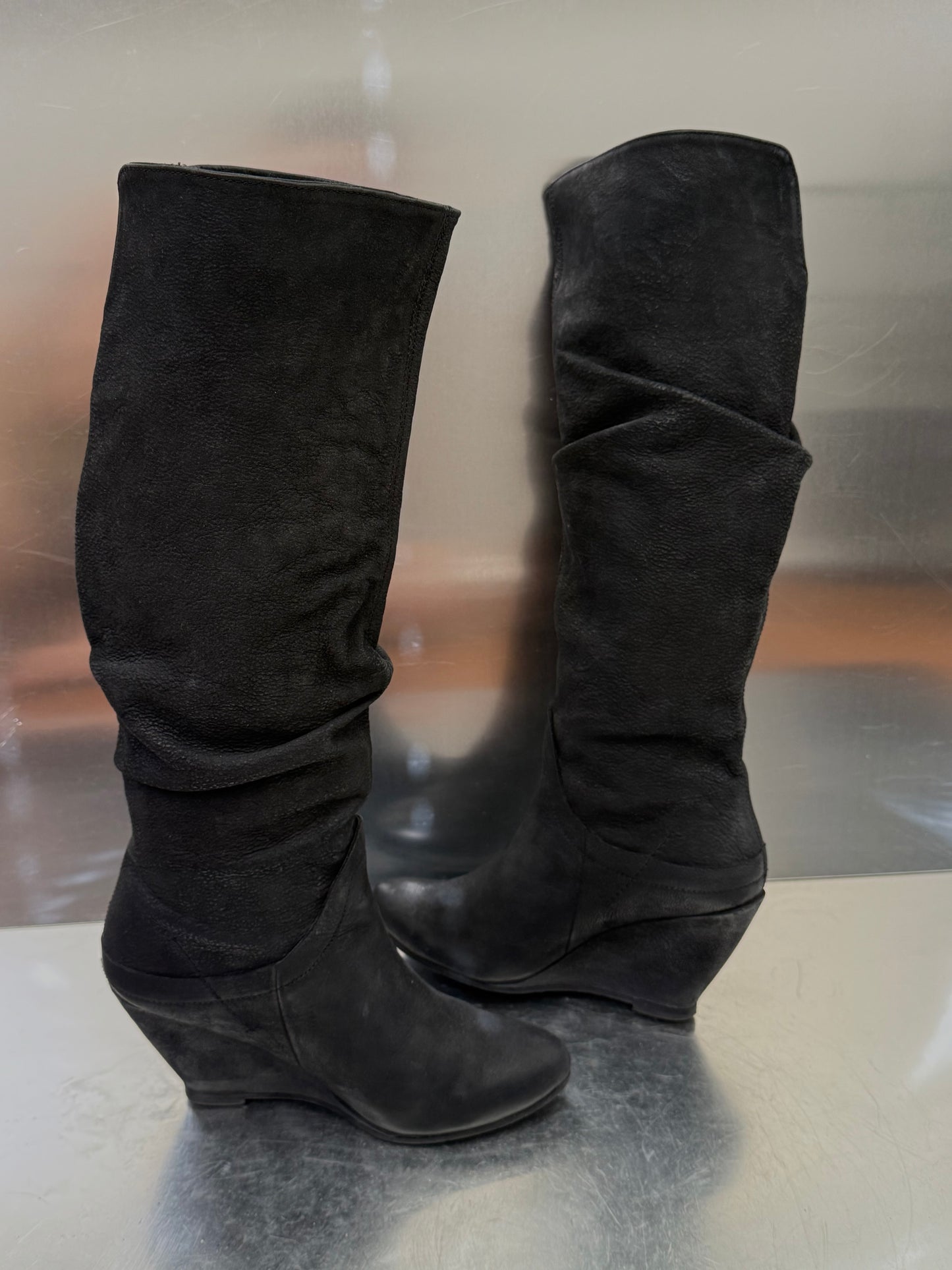 Vintage black leather wedge boots Bronx TWINKLING GLOBAL